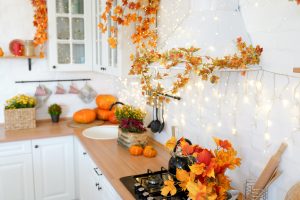 autumn decorations in the kitchen on wood table